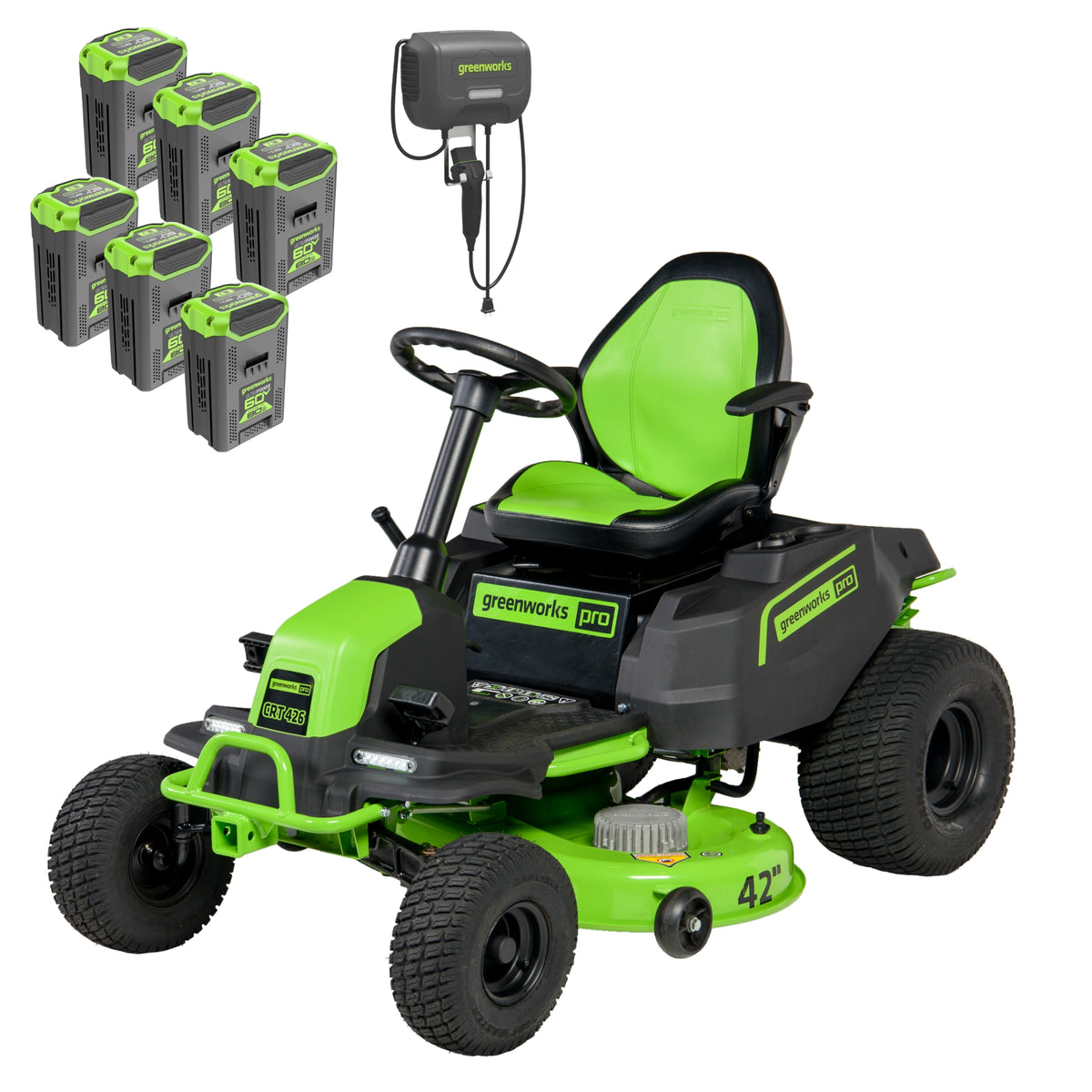 60V 42" Cordless Battery CrossoverT Riding Lawn Mower, (6) 8.0 Ah Batteries and 600W Wall Charger
