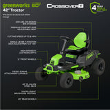 60V 42" Cordless Battery CrossoverT Riding Lawn Mower, (6) 8.0 Ah Batteries and 600W Wall Charger