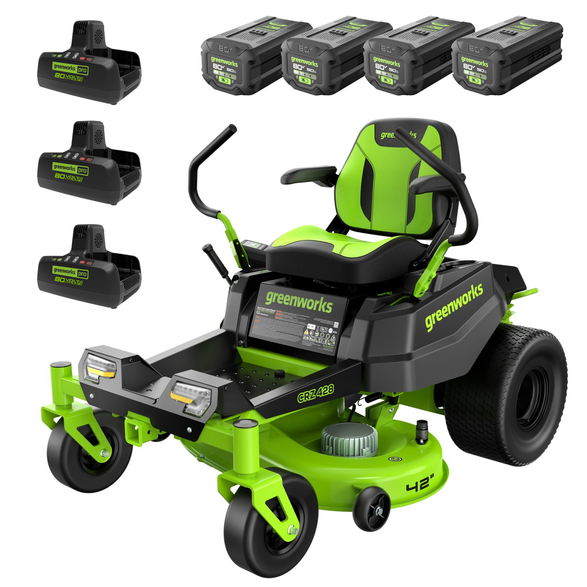80V 42" Cordless Battery CrossoverZ Zero Turn Lawn Mower w/ (4) 5Ah Batteries & (3) Dual Port Chargers