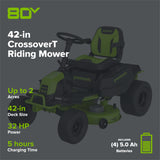 80V 42" Cordless Battery CrossoverT Riding Lawn Mower w/ Four (4) 5.0Ah Batteries & 600W Wall Charger