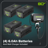 80V 30" CrossoverT Riding Lawn Tractor : (4) 6.0 Ah Batteries and 600-Watt Charger