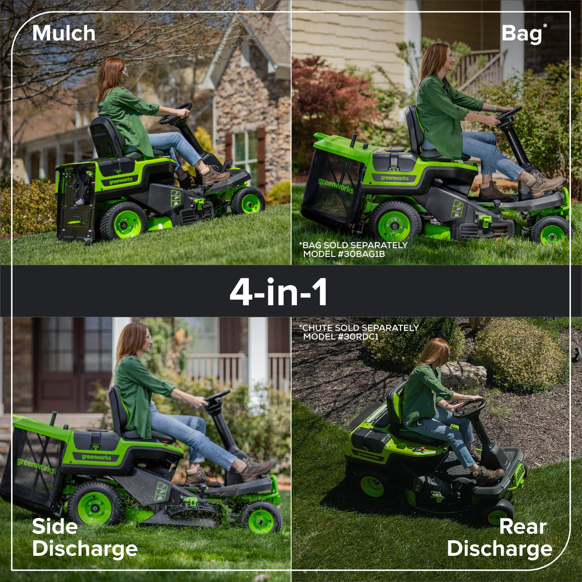 80V 30" CrossoverT Riding Lawn Tractor : (4) 6.0 Ah Batteries and 600-Watt Charger