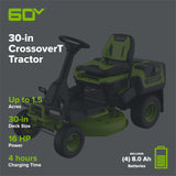 60V 30" CrossoverT Riding Lawn Tractor with (4) 8.0 Ah Batteries and 600-Watt Charger
