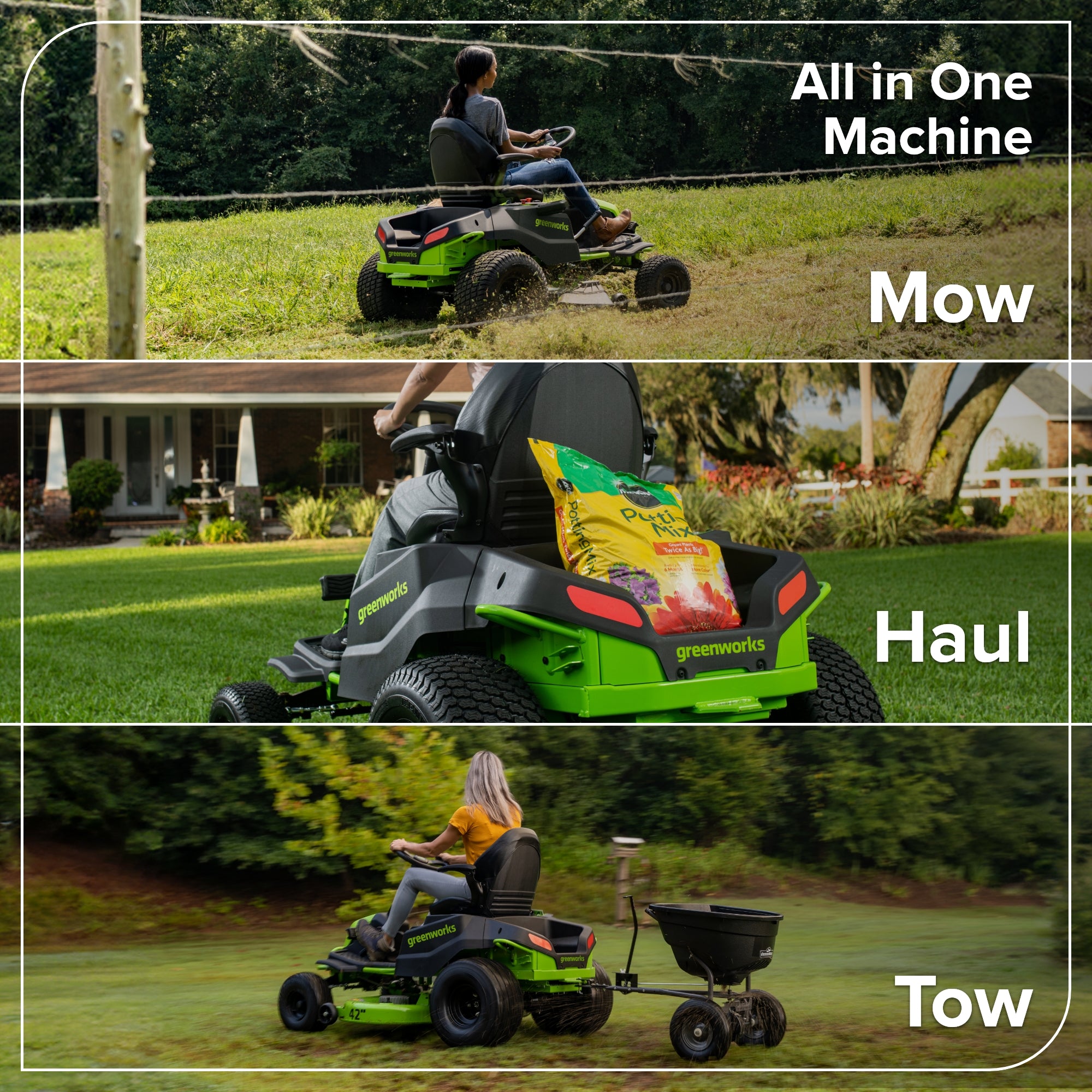 60V 42" Cordless Battery CrossoverT Riding Lawn Mower, (4) 8.0 Ah Batteries and 600W Wall Charger