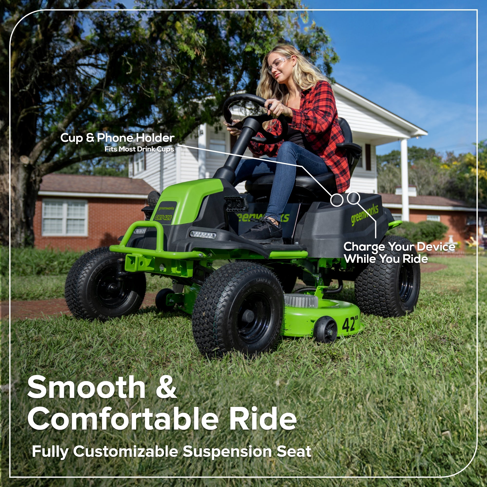 60V 42" Cordless Battery CrossoverT Riding Lawn Mower, (4) 8.0 Ah Batteries and 600W Wall Charger