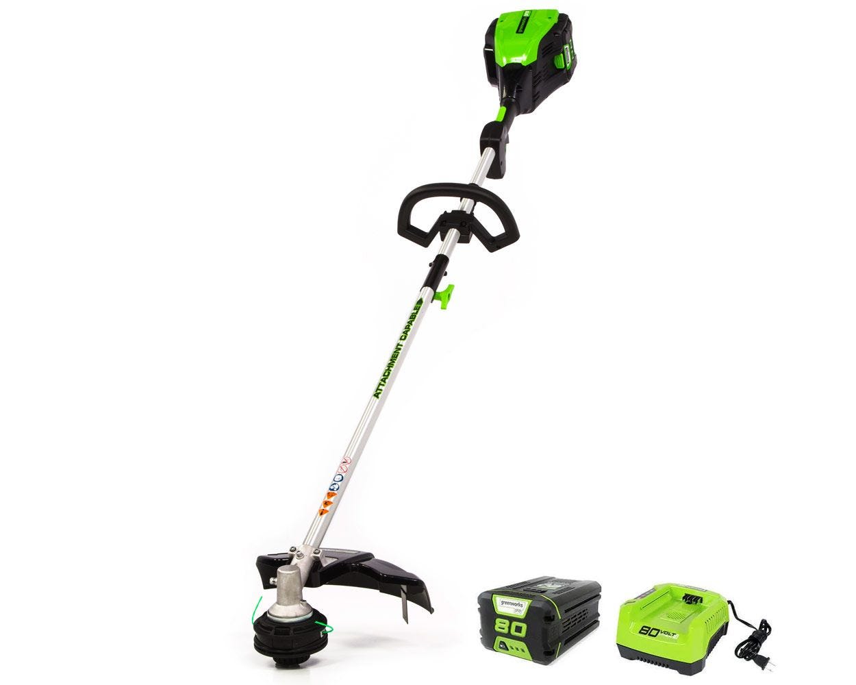 80V 16" Cordless Battery String Trimmer (Attachment Capable) & 10-Inch Polesaw Attachment Combo Kit w/ 2.0Ah Battery & Charger
