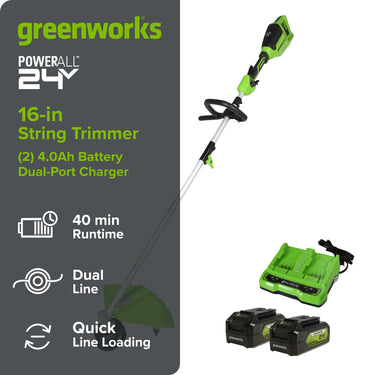 48V (24V x 2) 16" Cordless Battery String Trimmer (Attachment Capable) w/ (2) 4.0Ah USB Batteries & Dual Port Charger