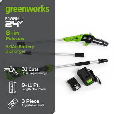 24V 8" Cordless Battery Pole Saw w/ 2.0 Ah Battery & Charger