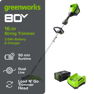 80V 16" Cordless Battery String Trimmer( .095 line) w/ 2.0 Ah Battery & 4.0Amp Charger