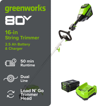 80V 16" Cordless Battery String Trimmer (Attachment Capable) w/ 2.5 Ah Battery & Charger