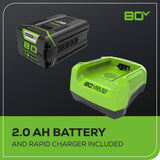 80V 10" Gen2 Cordless Battery Pole Saw: 2.0 Ah Battery and Rapid Charger