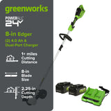 48V (24V x 2) 8" Brushless Cordless Edger: (2) 4.0 Ah USB Batteries and (1) 4A Dual-Port Charger