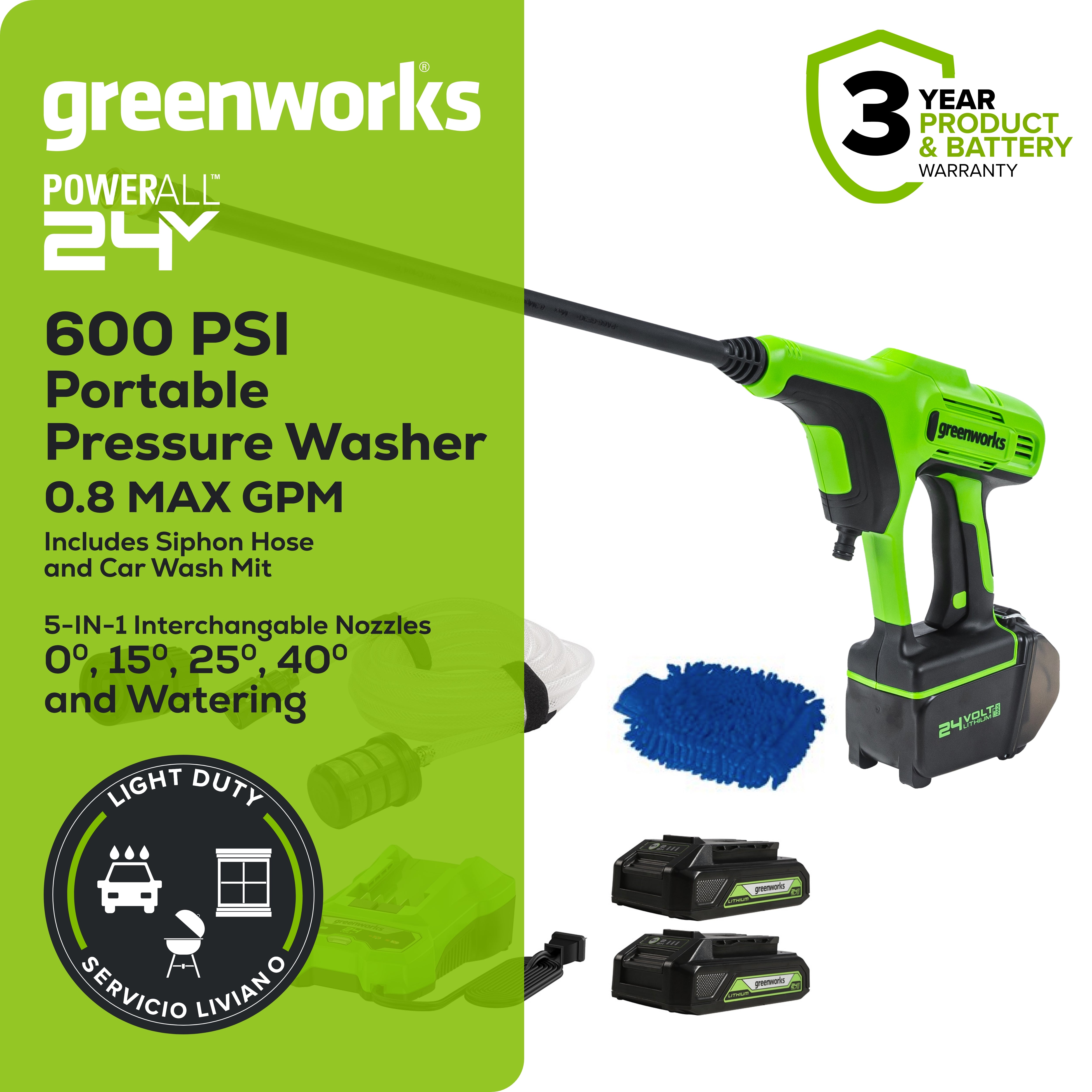 24V 600-PSI Cordless Power Cleaner w/ (2) 2.0Ah Batteries & Charger