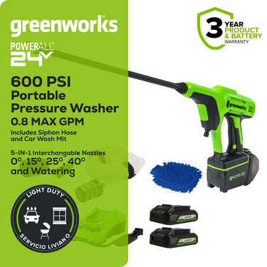 24V 600-PSI Cordless Power Cleaner w/ (2) 2.0Ah Batteries & Charger