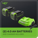 40V 25" Cordless Battery Brushless Dual Blade Self-Propelled Lawn Mower w/ (2) 4.0Ah Batteries & Dual Port Charger
