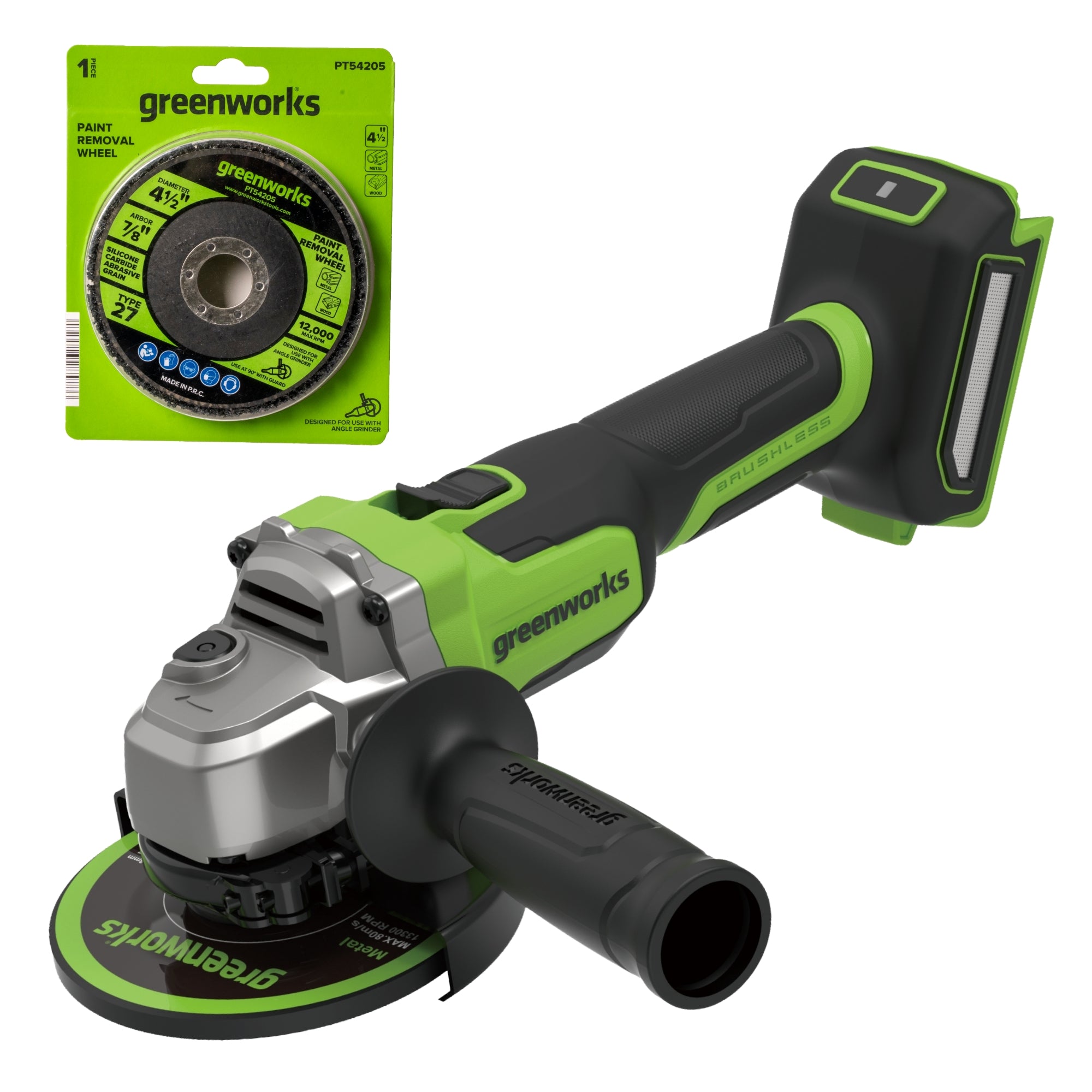 24V PowerAll Brushless 4-1/2" Angle Grinder with Paint Removal Wheel & Accessories (Tool Only)