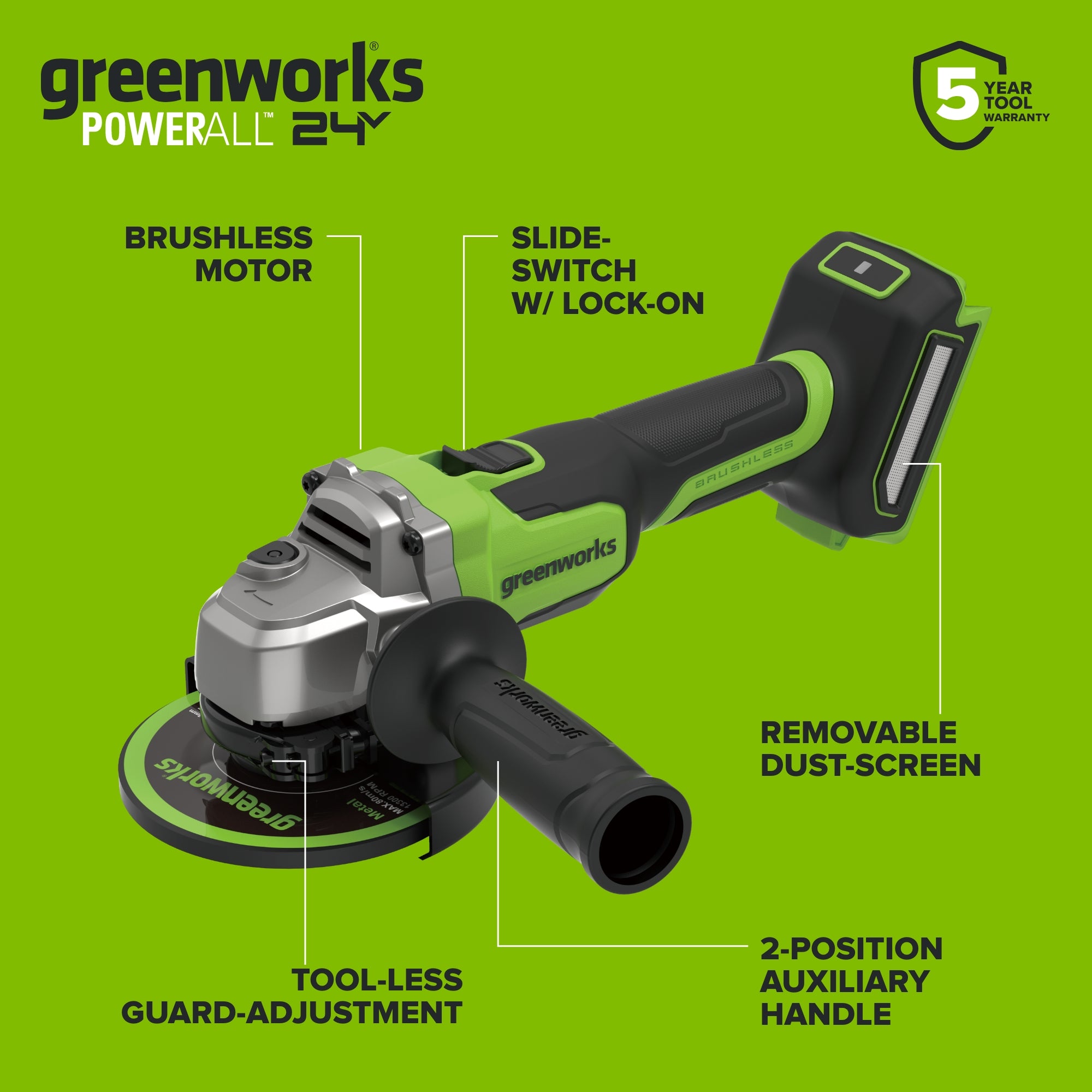 24V PowerAll Brushless 4-1/2" Angle Grinder with Paint Removal Wheel & Accessories (Tool Only)