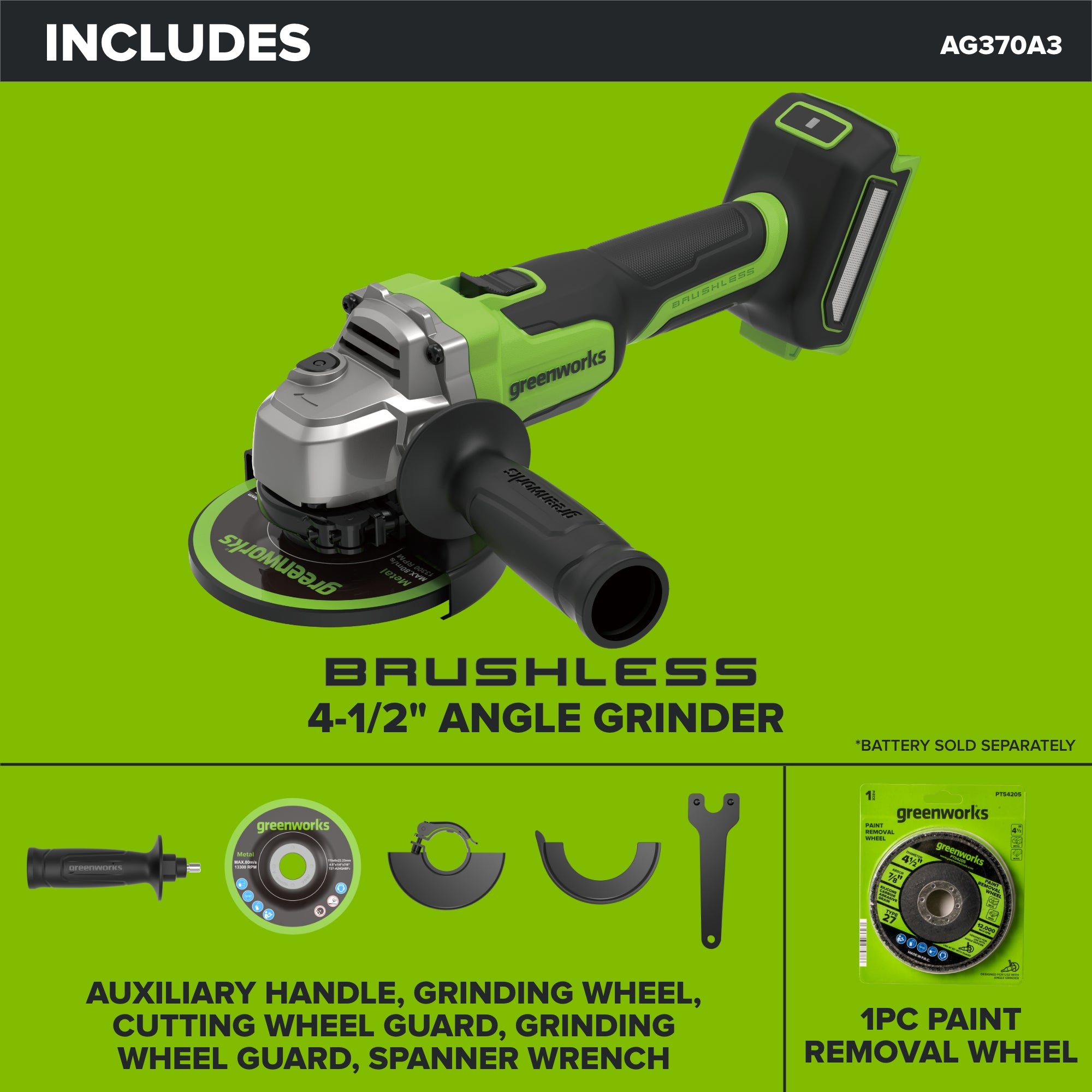24V PowerAll Brushless 4-1/2" Angle Grinder with Paint Removal Wheel & Accessories (Tool Only)
