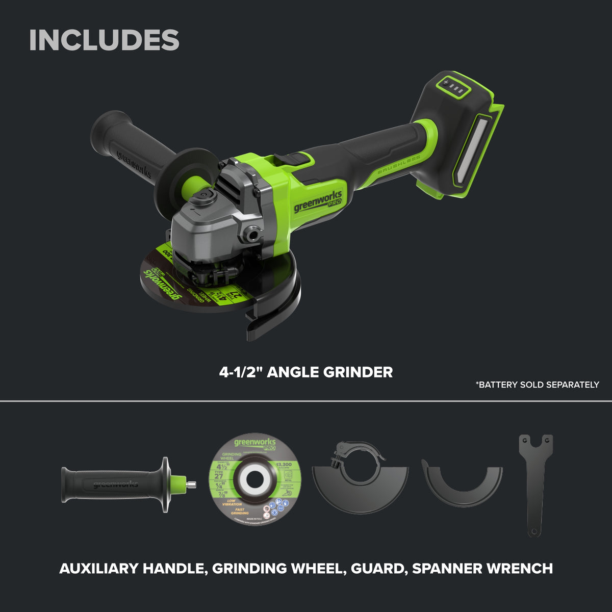 24V Cordless Battery 4.5" 5-Series Angle Grinder (Tool Only)