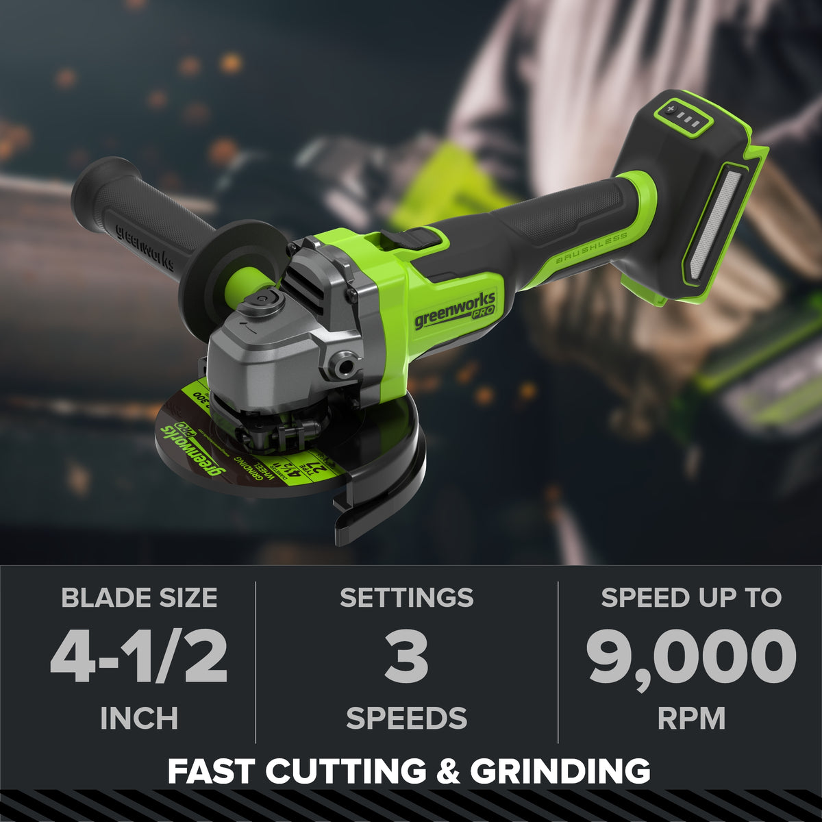 24V PowerAll Pro 4-1/2" Angle Grinder, with Handle, Grinding Wheel, Guards, and Spanner Wrench
