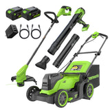 48V (24V x 2) 17" Push Cordless Lawn Mower, 270CFM Leaf Blower & 12" String Trimmer Combo Kit w/ (2) 4.0Ah Batteries, 65W Type-C Charger & (2) 3-FT Cables