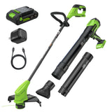 24V 12" Cordless Battery String Trimmer and 270 CFM Blower Combo Kit w/ 2.0Ah Battery, 30W Type-C Charger & (2) 3-Ft Cables