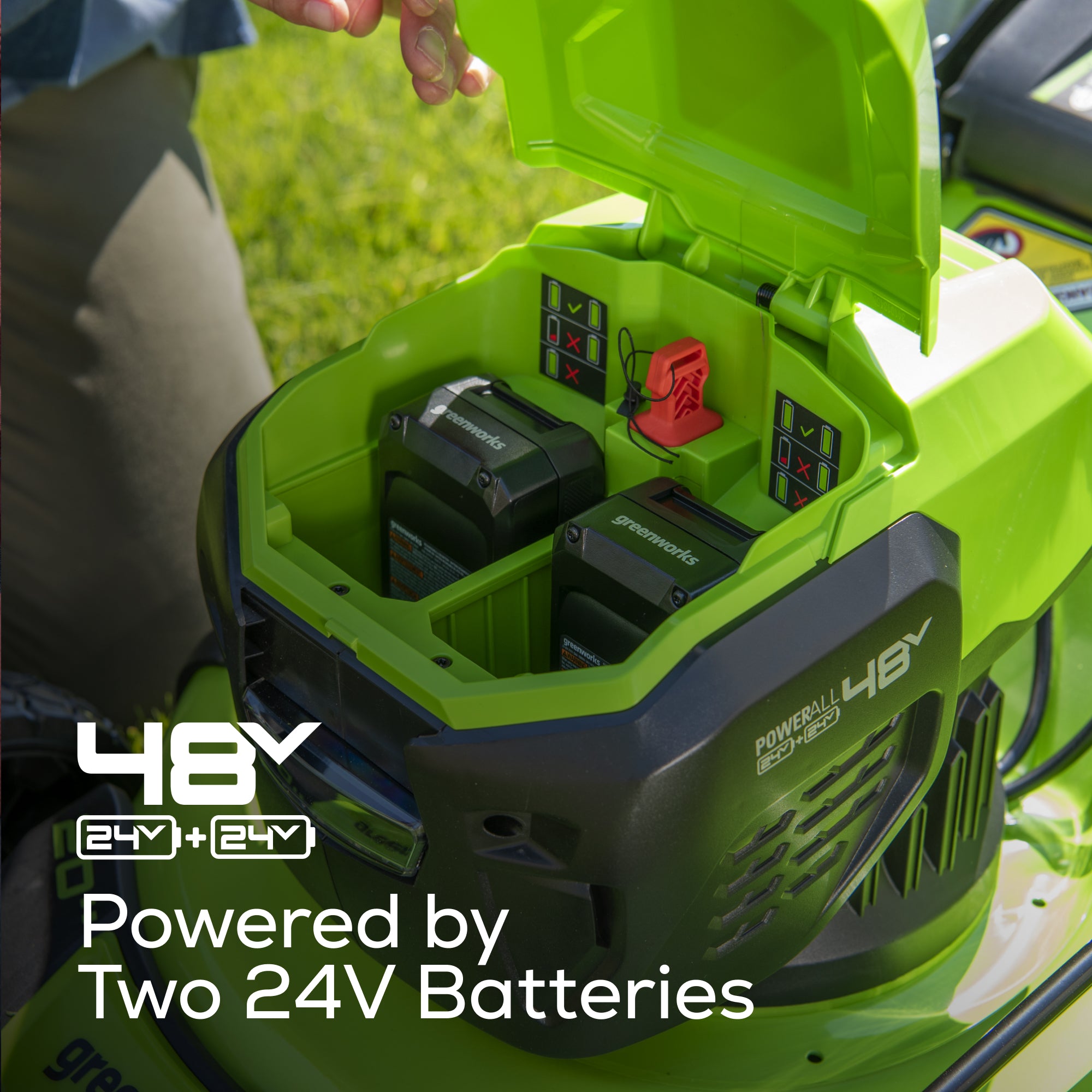 48V (2x24V) 20" Cordless Battery Push Mower w/ Two (2) 4.0Ah USB Batteries & Dual Port Rapid Charger