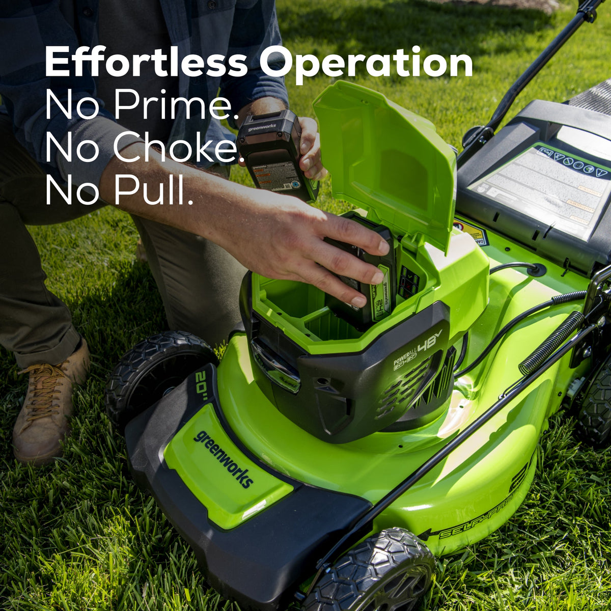 48V (24V x 2) 20" Cordless Battery Push Mower w/ Two (2) 4.0Ah USB Batteries & Dual Port Rapid Charger