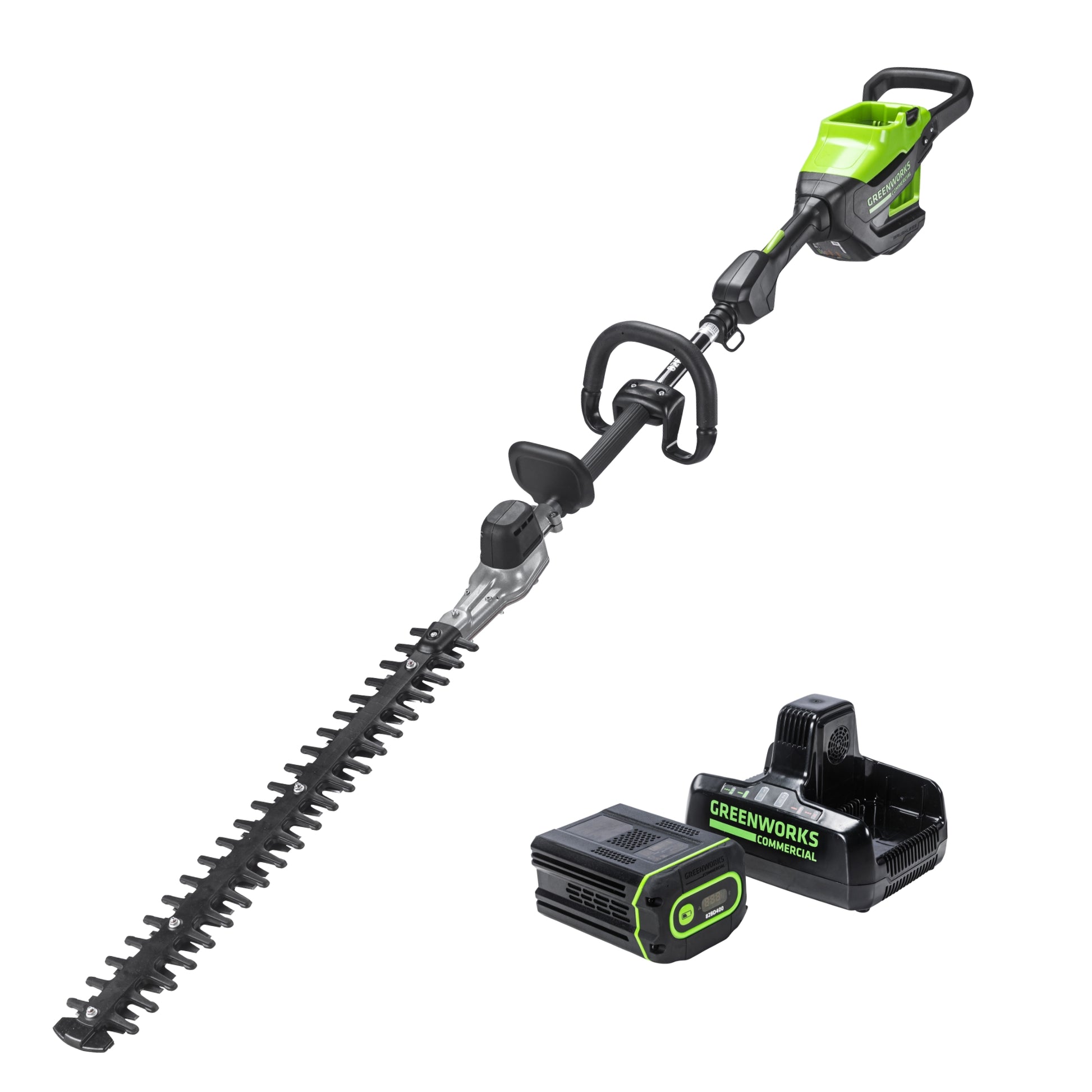 82V Short Pole Hedge Trimmer W/ 2.5 Ah Battery & Dual Port Charger