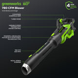 Pro 60V 780CFM Cordless Battery Leaf Blower w/ 4Ah Battery & Charger
