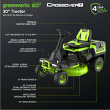 60V 30" CrossoverT Riding Lawn Tractor with (4) 8.0 Ah Batteries and 600-Watt Charger