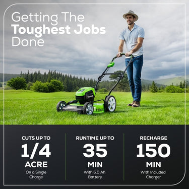 40V 19” Cordless Battery Push Lawn Mower w/ 5.0Ah USB Battery & Charger