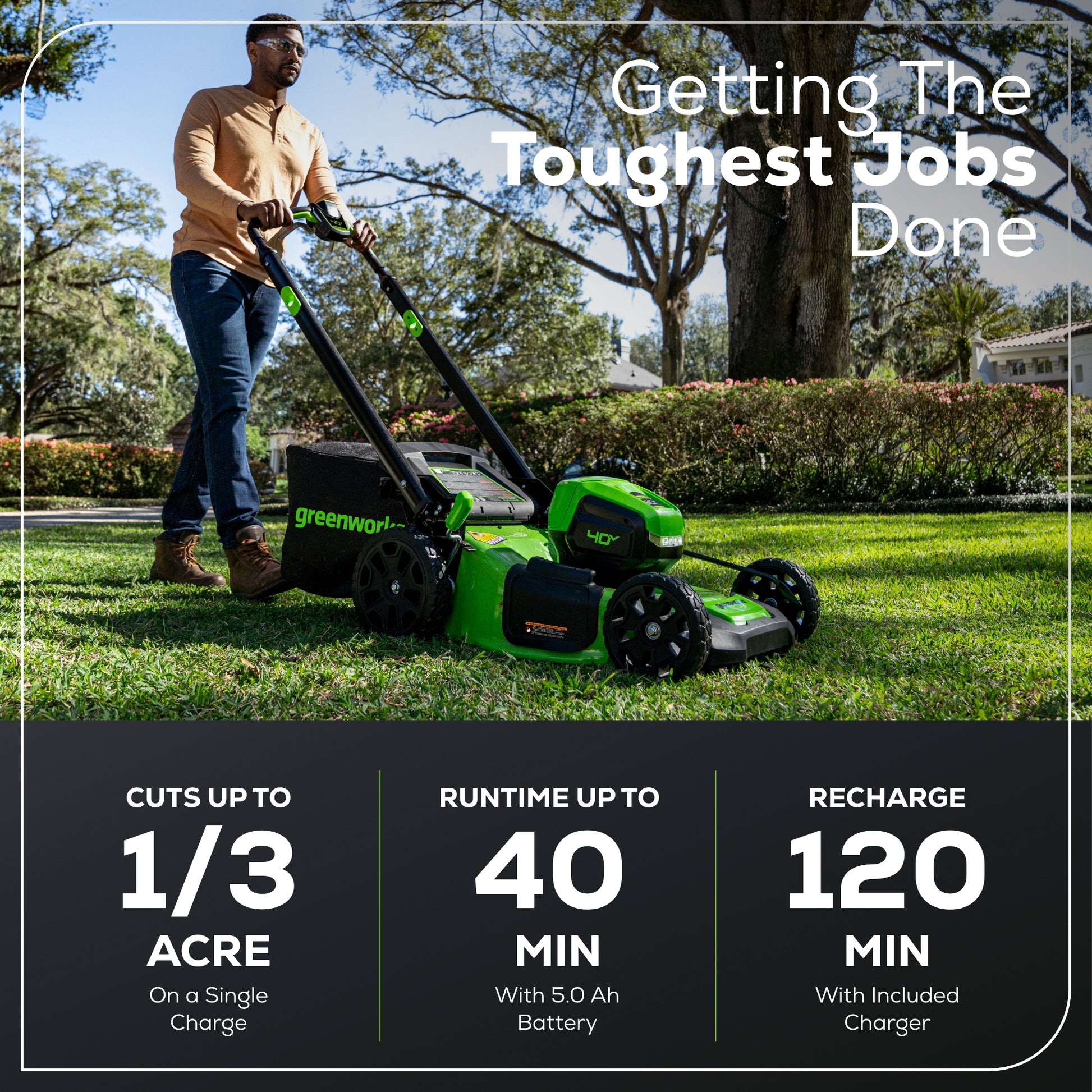 40V 21" Cordless Battery Self-Propelled Lawn Mower | Greenworks Tools