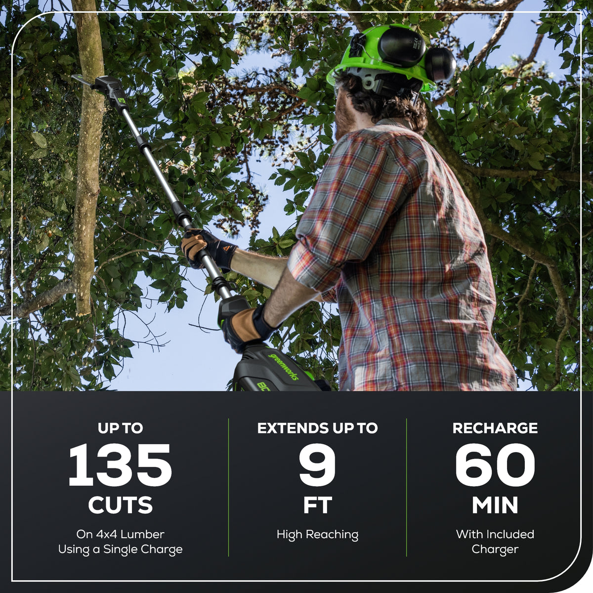 80V Pro 10" Cordless Battery Pole Saw w/ 2.0Ah Battery & Charger