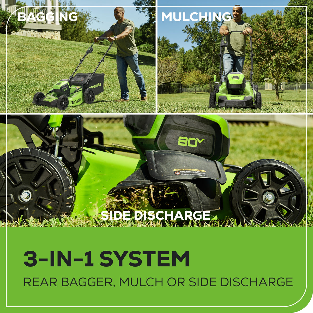 80V 21" Cordless Battery 3-in-1 Push Mower 3pc Combo Kit w/ (2) 2.0Ah Batteries & Rapid Charger