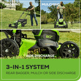 80V 21" Cordless Battery 3-in-1 Push Mower 3pc Combo Kit w/ (2) 2.0Ah Batteries & Rapid Charger