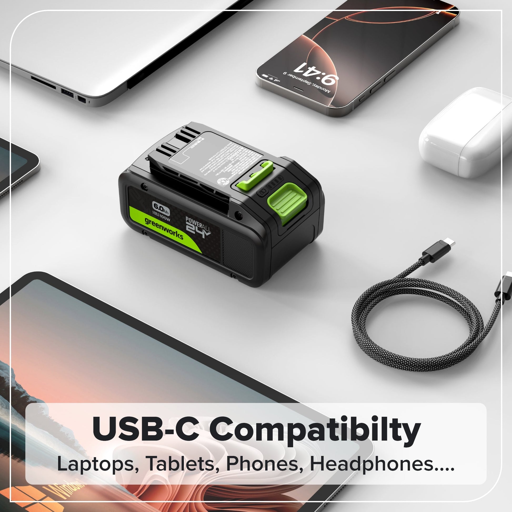 24V 6.0Ah Battery with Bi-Directional USB-C Port