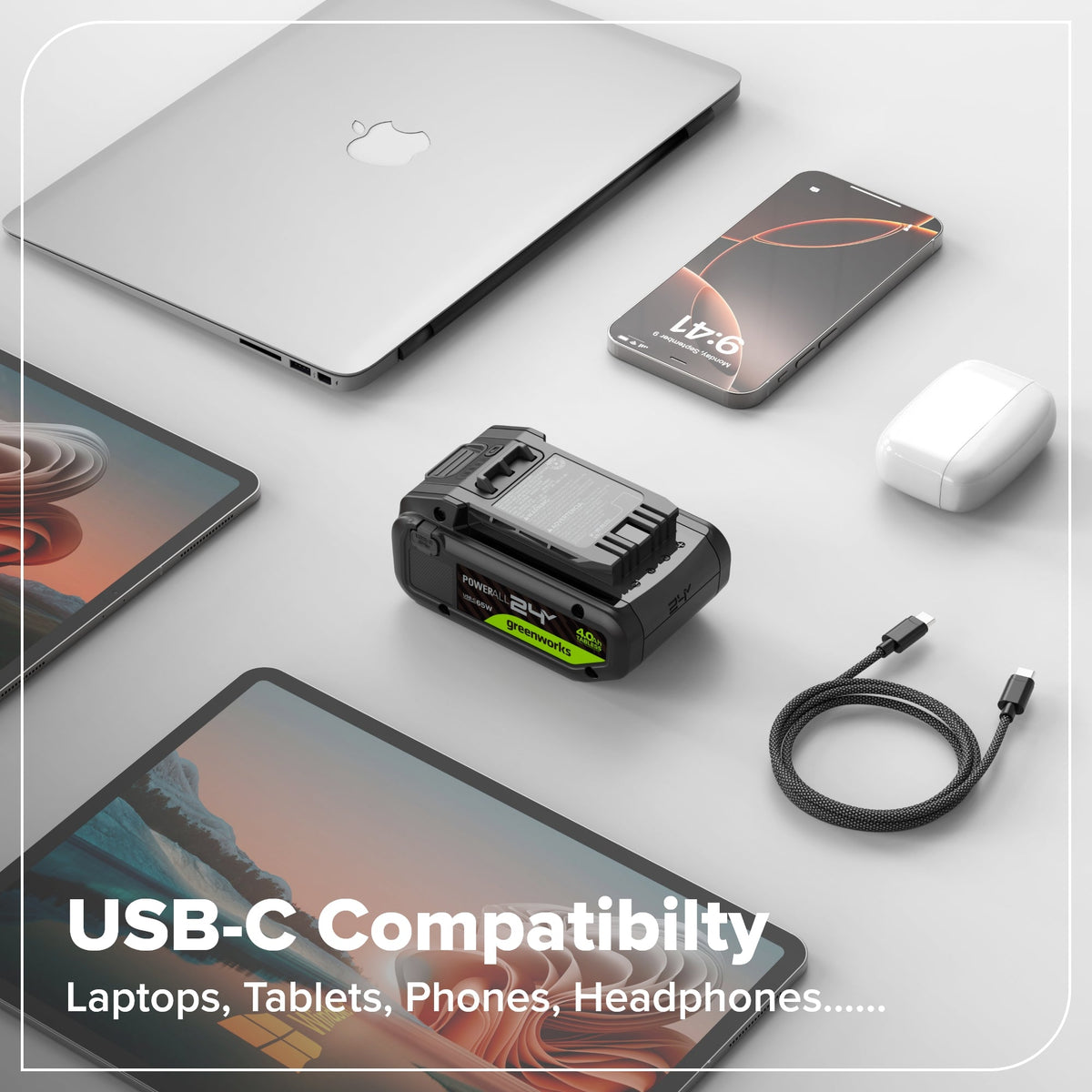 24V 4.0Ah Tabless Battery with Bi-Directional USB-C Port