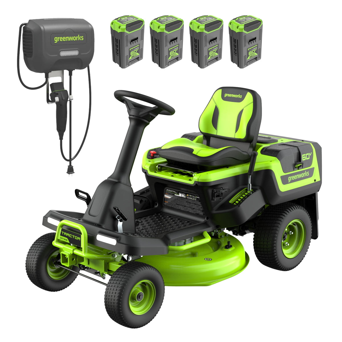 60V 30” Crossovert Riding Lawn Tractor With (4) 8.0 Ah Batteries & 600 ...