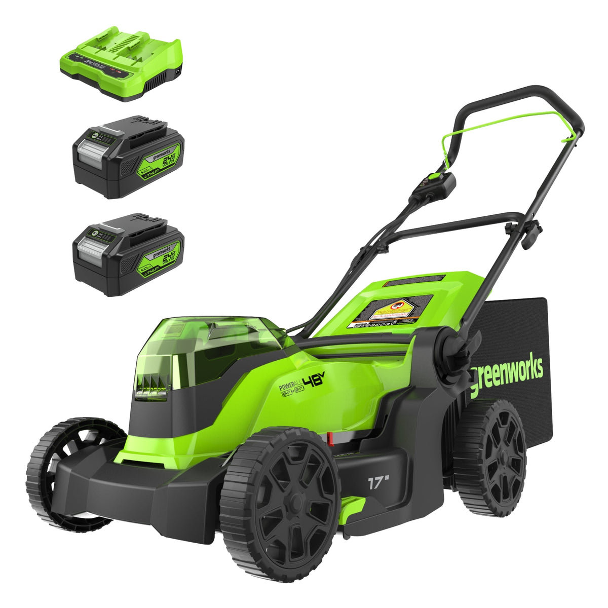 48V (24V x 2) 17" Cordless Battery Push Lawn Mower w/ (2) 4.0Ah Batteries & Dual Port Charger