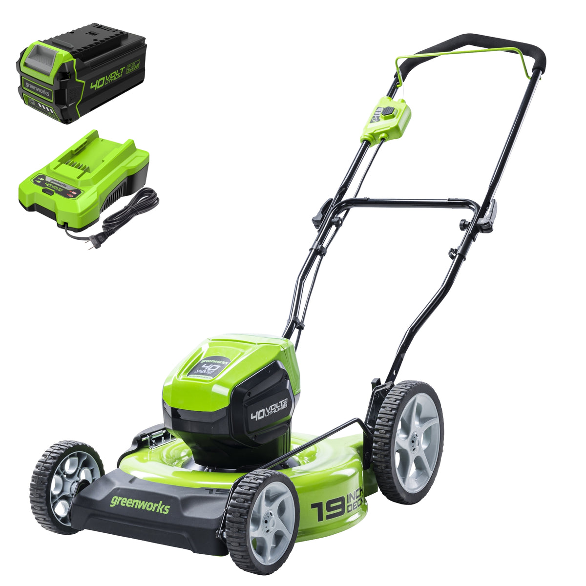 40V 19” Cordless Battery Push Lawn Mower w/ 5.0Ah USB Battery & Charger