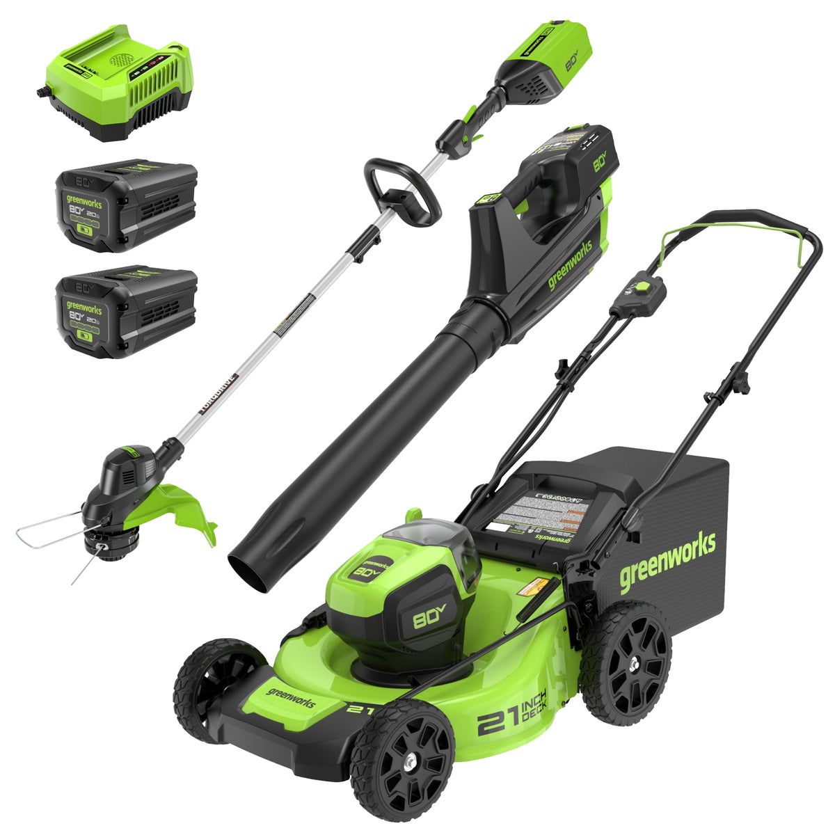 80V 21" Cordless Battery 3-in-1 Push Mower 3pc Combo Kit w/ (2) 2.0Ah Batteries & Rapid Charger