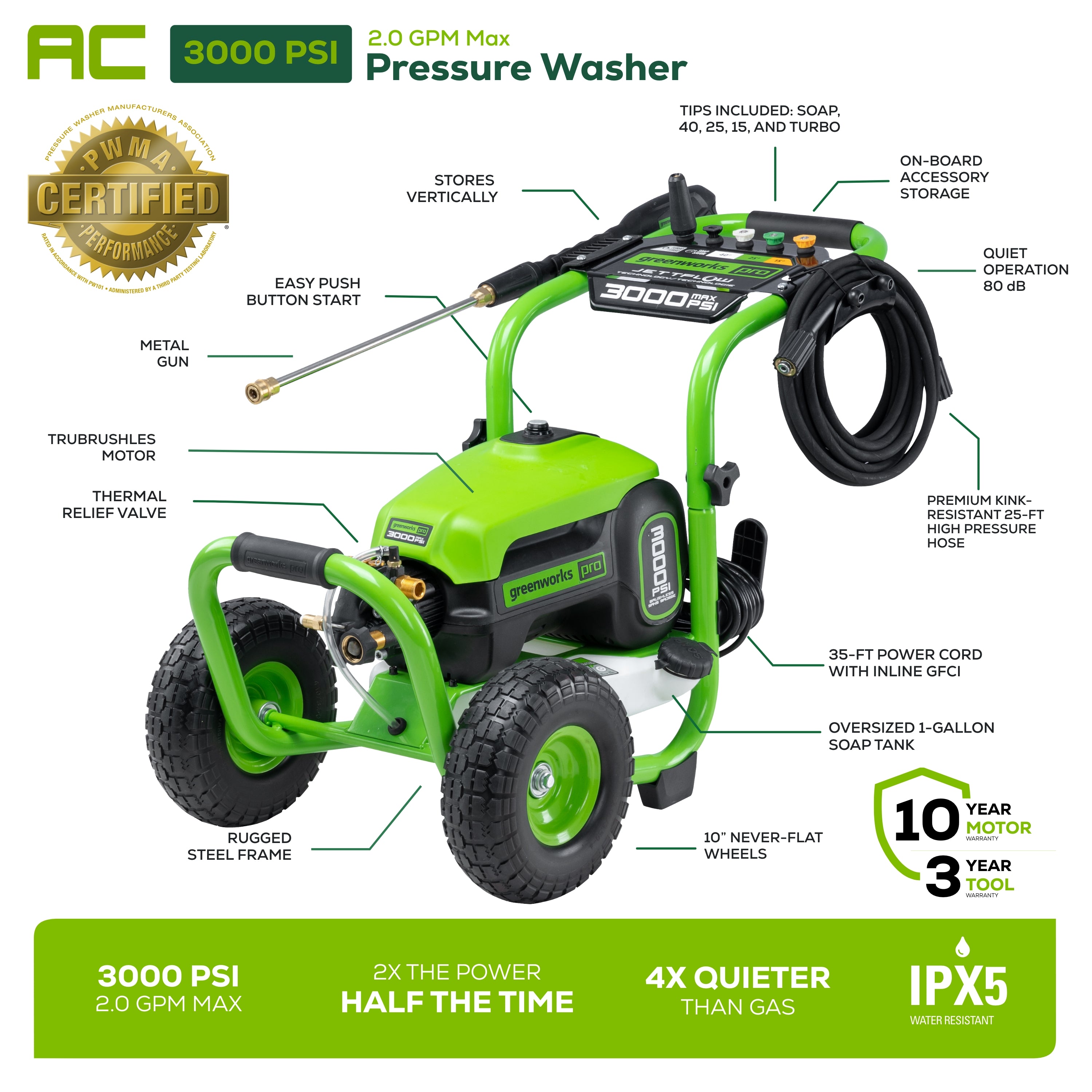 3000 PSI 2.0 GPM Pressure Washer w/ 15" Surface Cleaner