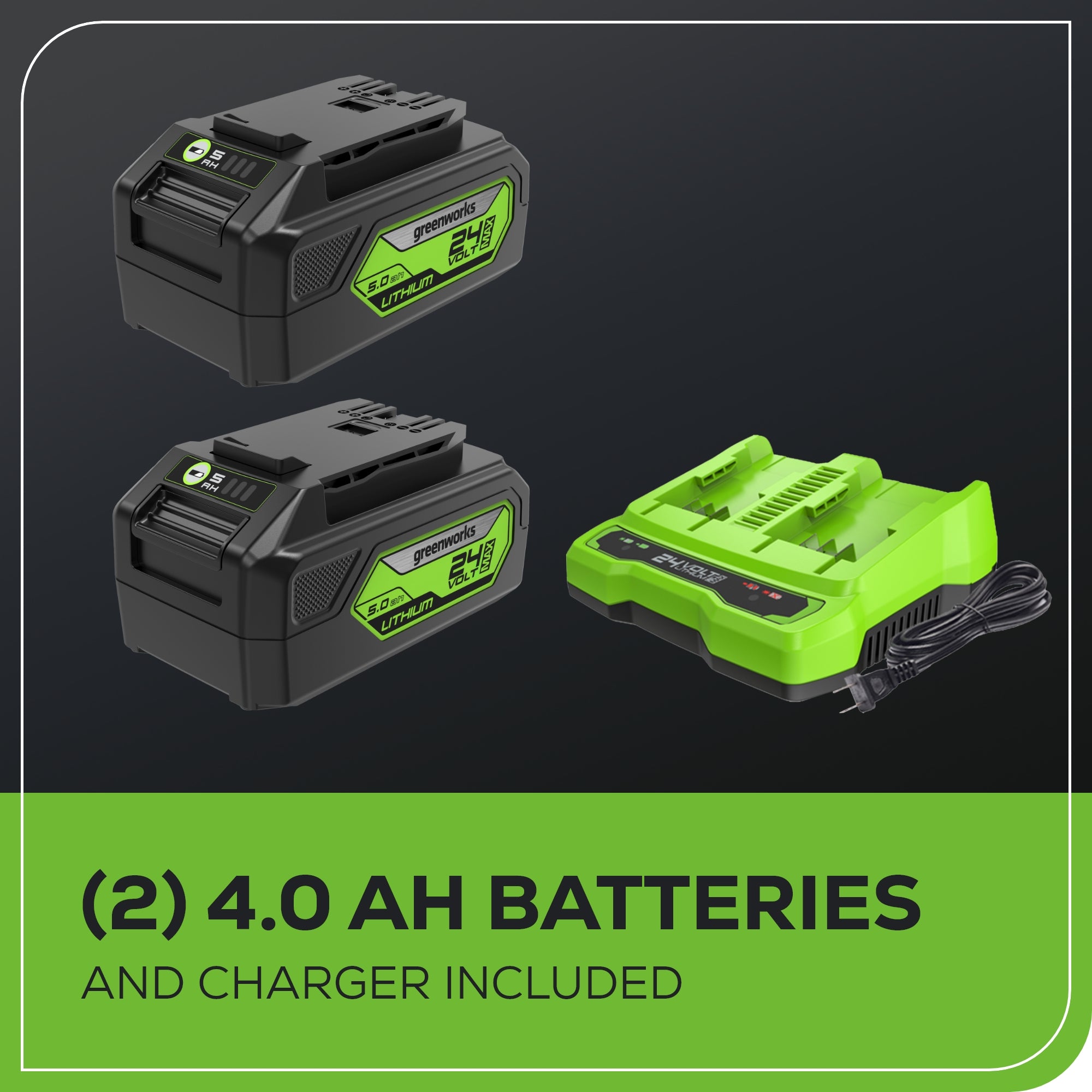 48V (2x24V) 8" Edger w/ (2) 4.0Ah USB Batteries & Dual Port Charger