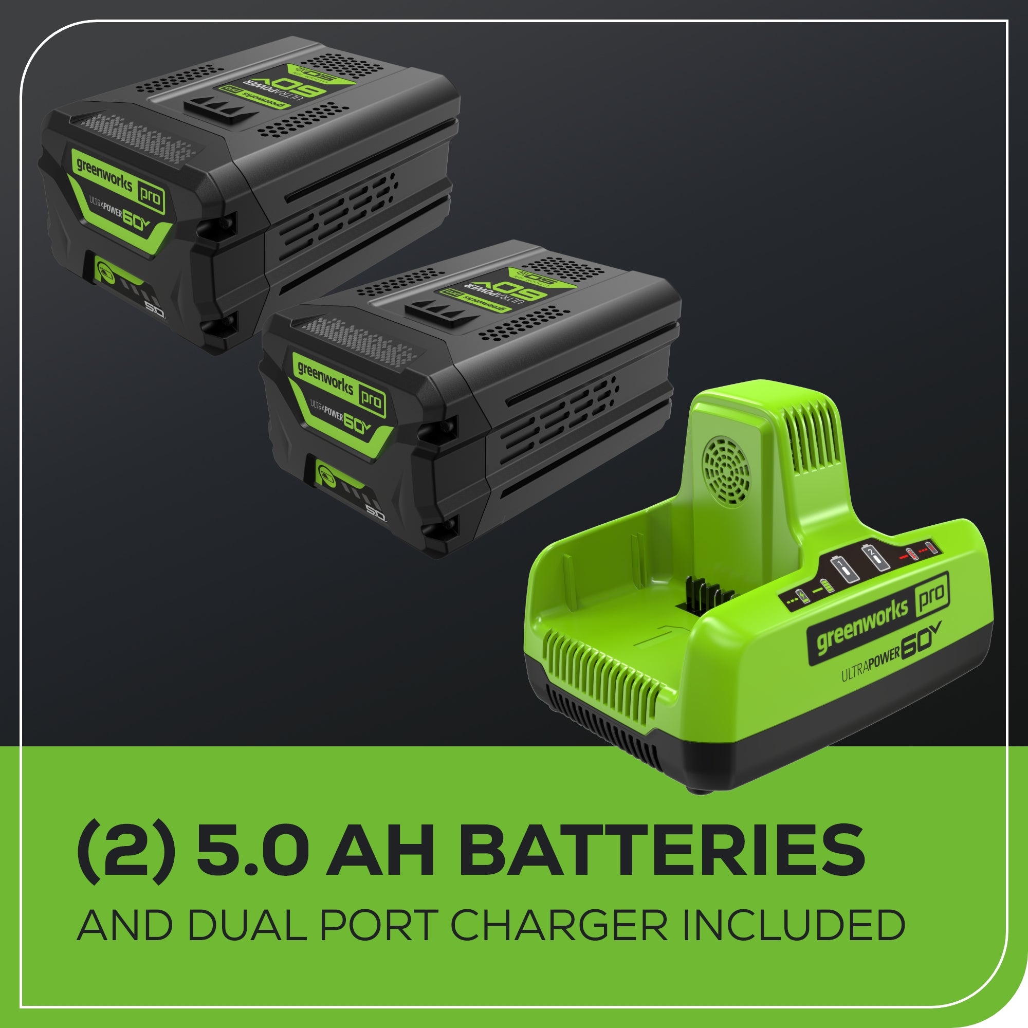 Pro 60V 850CFM Cordless Battery Dual Port Back Pack Blower w/(2) 5Ah Battery & Dual Port Charger