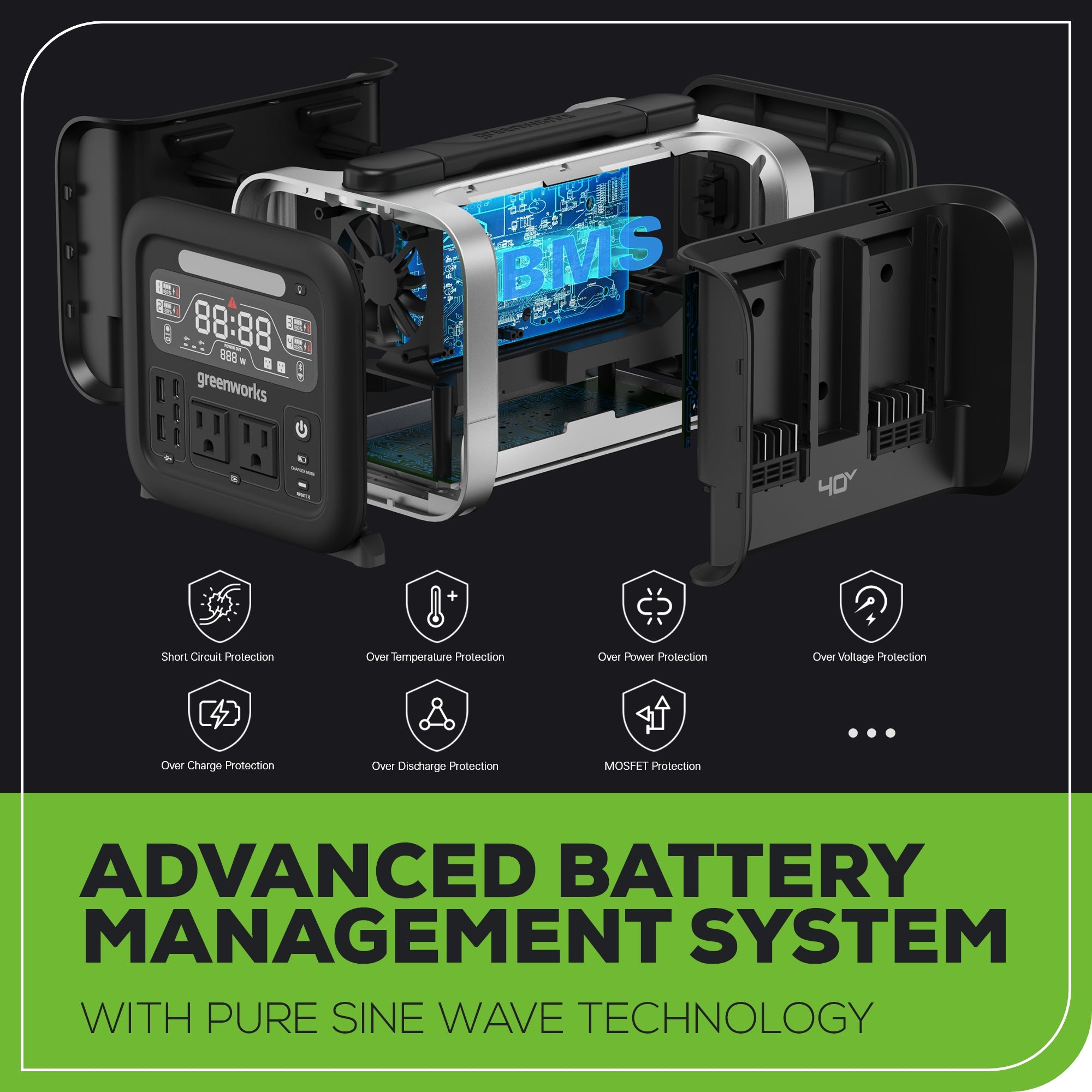 40V 500W 4-Slot Inverter Portable Power Station w/ (4) 4.0Ah Batteries & Built-In Charger