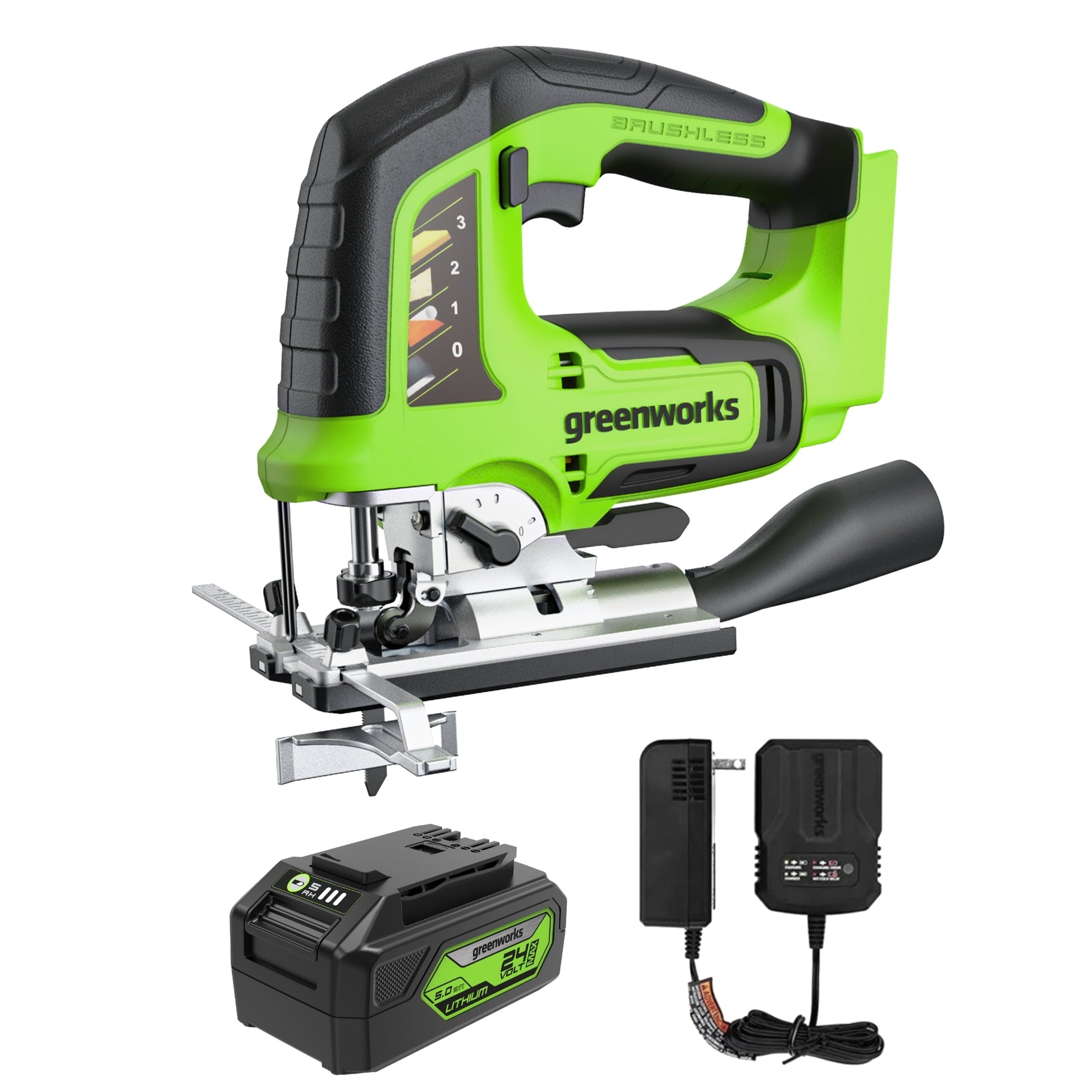 24V Cordless Battery Jig Saw w/ 4.0Ah USB Battery & Charger