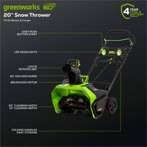 60V 20“” Cordless Snow Shovel & 5.0 Ah Battery | Greenworks Tools
