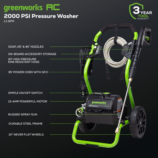 2000 PSI 1.2 GPM Cold Water Electric Pressure Washer (Green Frame)
