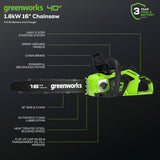 40V 16" Cordless Battery Chainsaw (Tool Only)